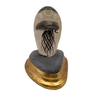 Handcrafted Murano Style Collectible Glass Detailed Jellyfish Paperweight Black